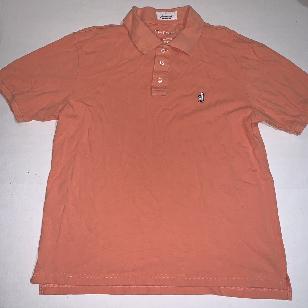 Johnnie-O Mens The Grinder Polo Shirt Peach Logo 100% Cotton Short Sleeve Large